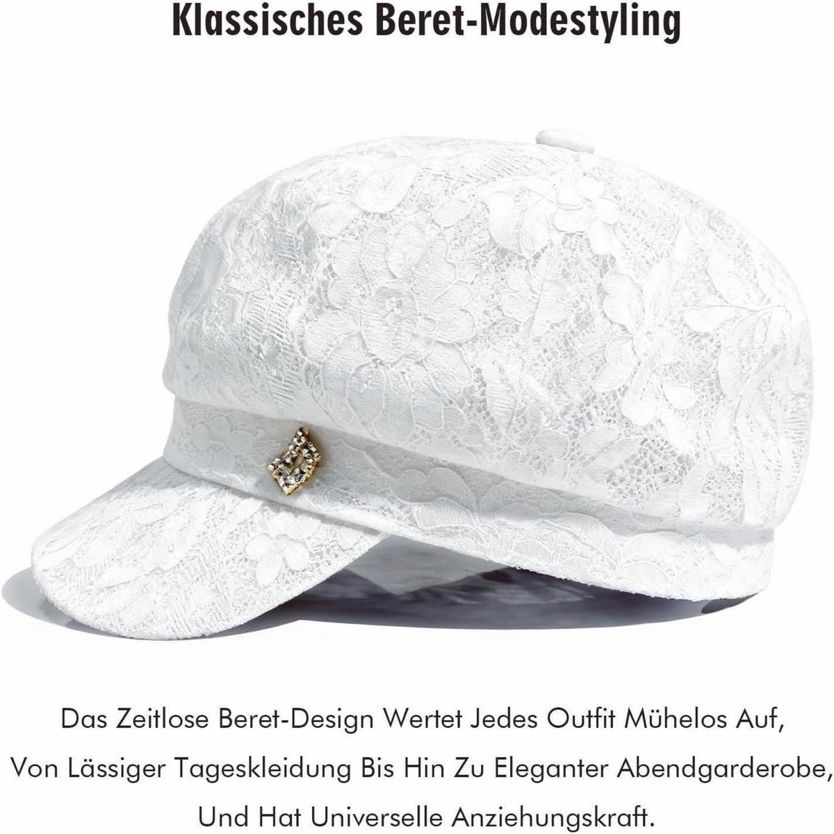 Damen Baskenmütze Spitze - Atmungsaktive Schirmmütze Weiß