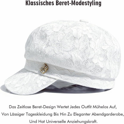 Damen Baskenmütze Spitze - Atmungsaktive Schirmmütze Weiß