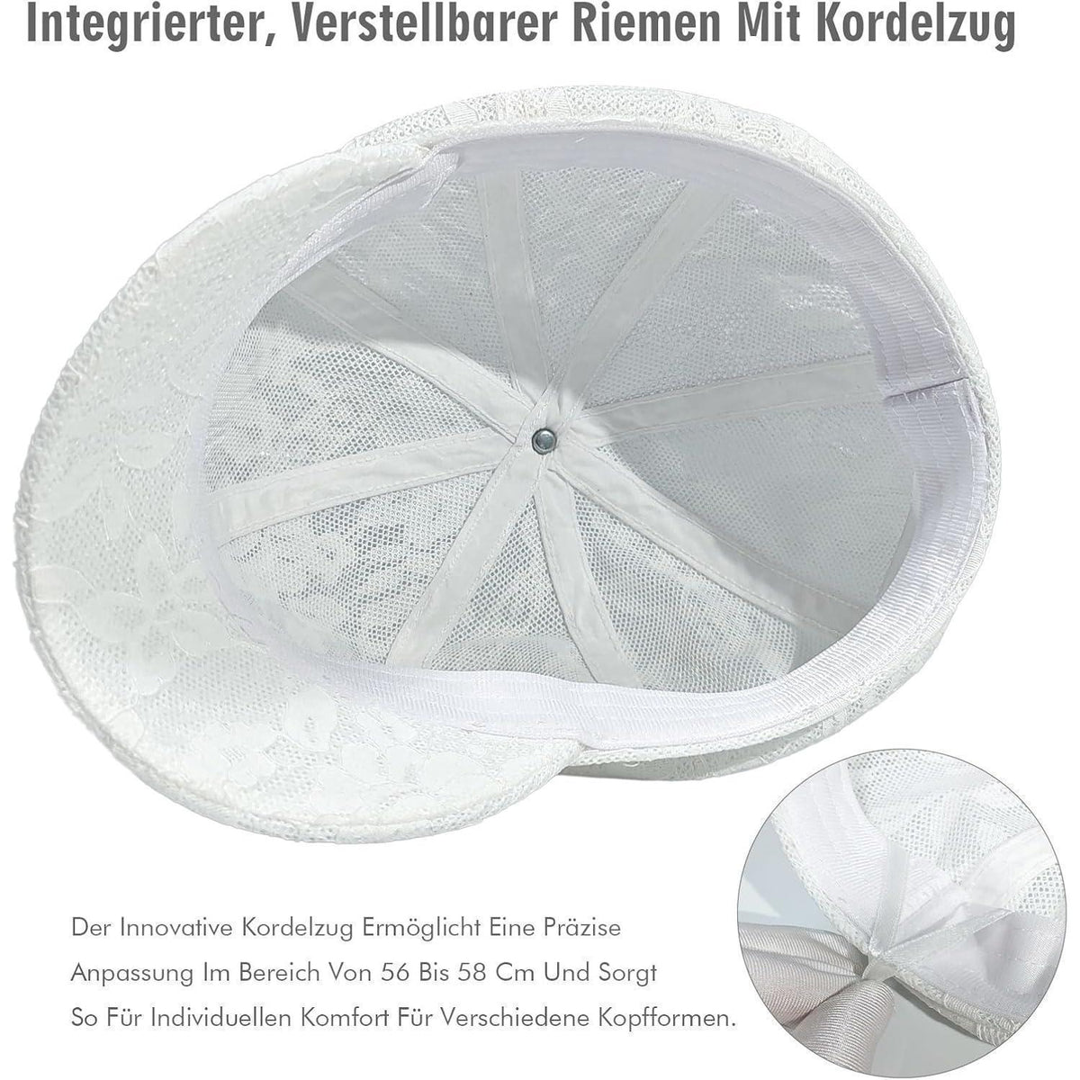 Damen Baskenmütze Spitze - Atmungsaktive Schirmmütze Weiß