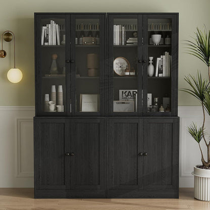 5-stöckiges Bücherregal mit Glastüren – 180cm Vitrine Schwarz