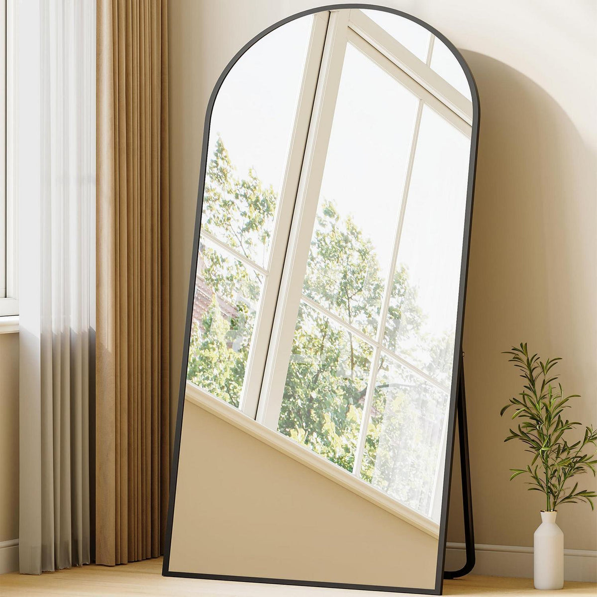 Ganzkörperspiegel Bogenförmig, 170x76cm, Schwarz – Stand- & Wandspiegel
