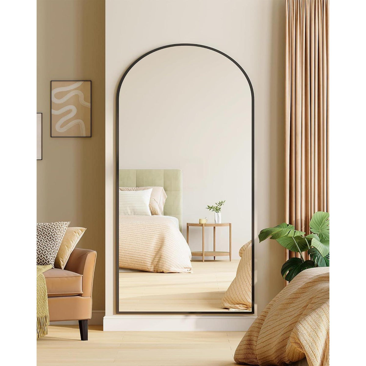 Ganzkörperspiegel Bogenförmig, 170x76cm, Schwarz – Stand- & Wandspiegel