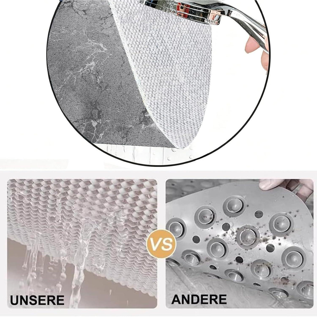 Rutschfeste Duschmatte 100x100cm mit Ablaufloch