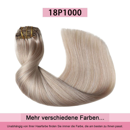 Clip-in Haarverlängerung Echthaar 50cm Aschblond Highlight #18p1000
