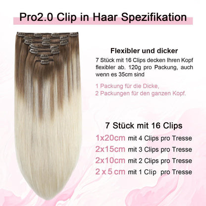 Clip-in Haarverlängerung Echthaar #8/60 Hellbraun-Blond 35cm