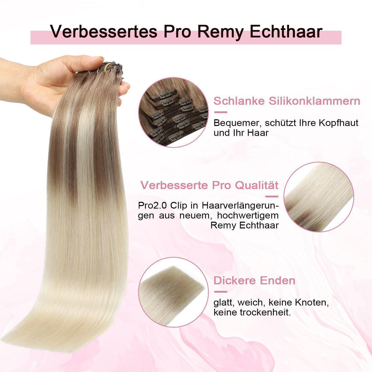 Clip-in Haarverlängerung Echthaar #8/60 Hellbraun-Blond 35cm