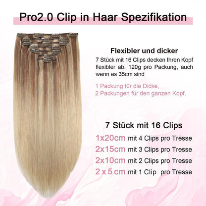 Clip-in Haarverlängerung Echthaar 50cm Hellbraun/Goldblond