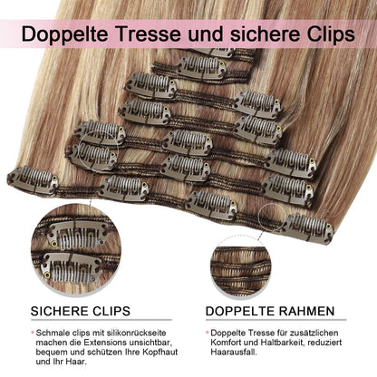 Clip-in Haarverlängerung Echthaar 50cm Hellbraun/Goldblond