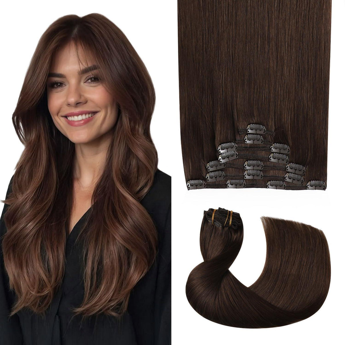 Clip-in Haarverlängerung Echthaar Mittelbraun #4, 50cm