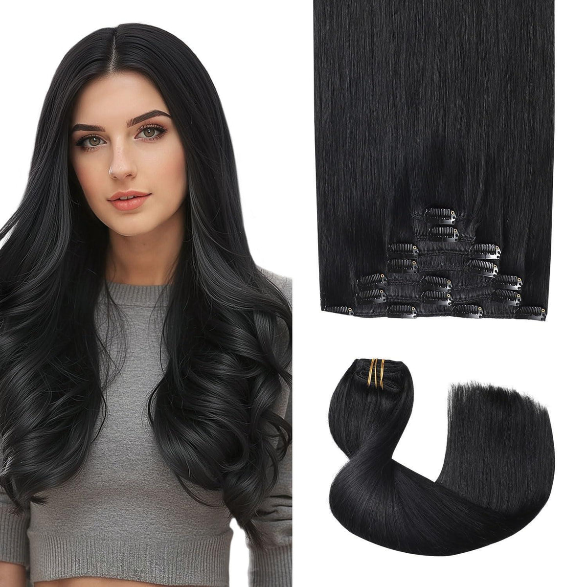 Remy Clip-in Haarverlängerung #1 Tief Schwarz 45cm Echthaar