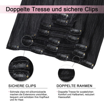 Remy Clip-in Haarverlängerung #1 Tief Schwarz 45cm Echthaar