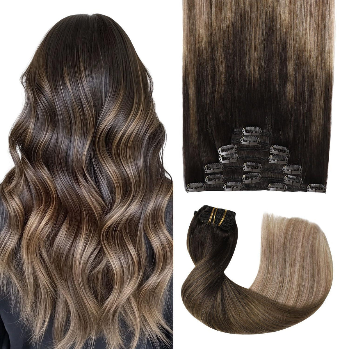 Echthaar Clip-in Extensions #2/6/18 Dunkelbraun bis Kastanie