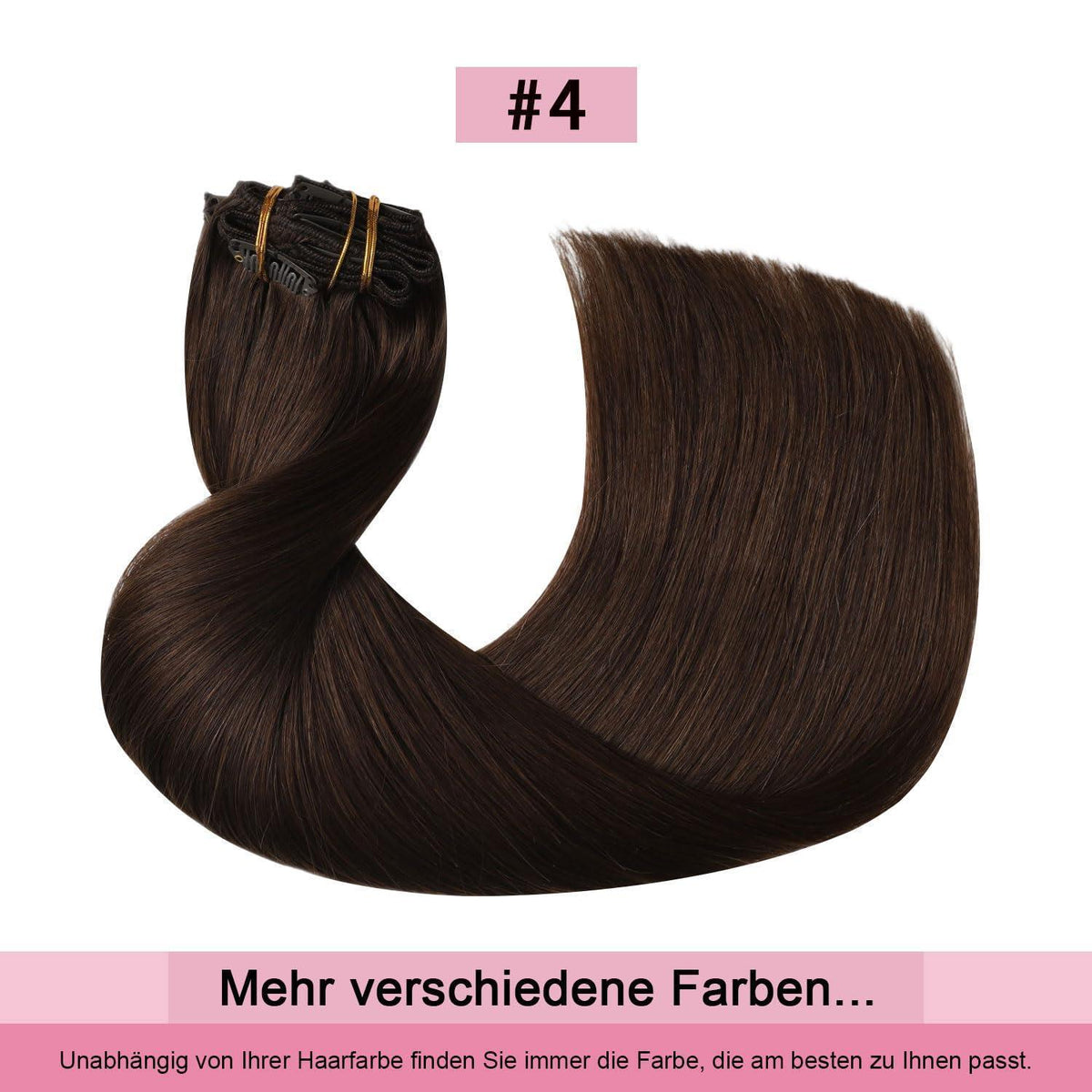 Remy Echthaar Clip-Ins #4 Mittel Braun, 40cm – 120g
