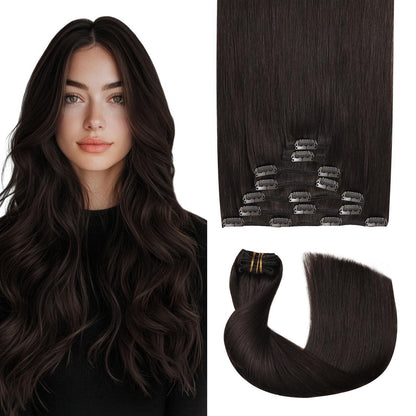 Echthaar Clip-Ins Dunkelbraun (#2) 55cm – 120g