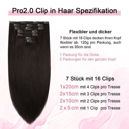 Echthaar Clip-Ins Dunkelbraun (#2) 55cm – 120g