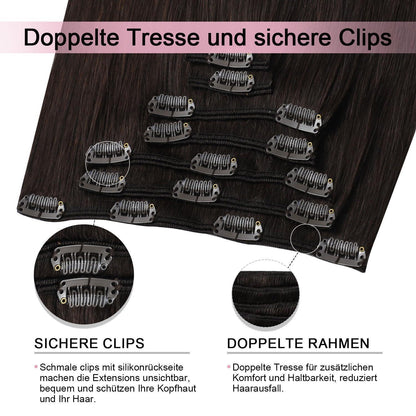 Echthaar Clip-Ins Dunkelbraun (#2) 55cm – 120g