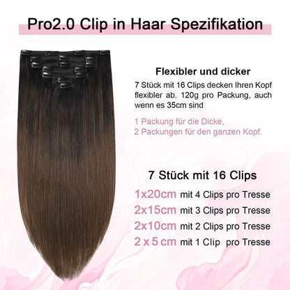 Clip-in Haarverlängerung Echthaar 55cm #1BT4 Schwarz Braun