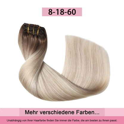 Remy Echthaar Clip-Ins Ombre Braun-Aschblond-Platinblond 40cm