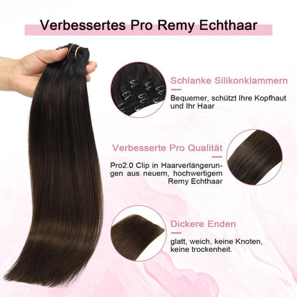 Clip-in Haarverlängerung Echthaar 35cm #1BT4 Schwarzbraun