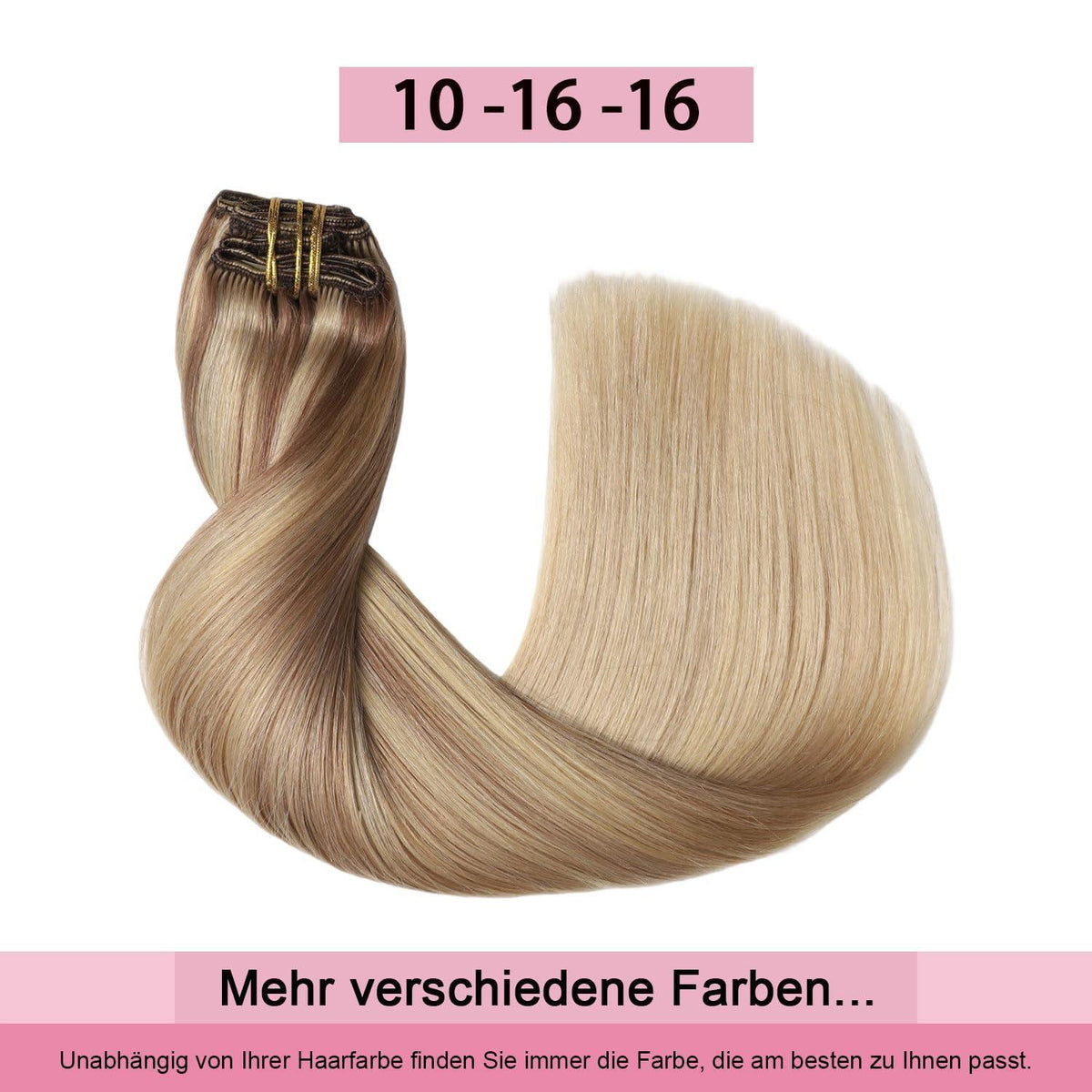 Remy Echthaar Clip-Ins #10/16/16 Hellbraun mit Goldblond, 40cm