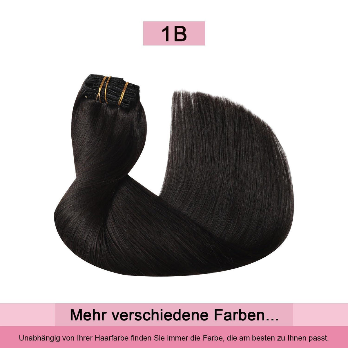Clip-in Haarverlängerung Echthaar 50cm #1B Schwarz