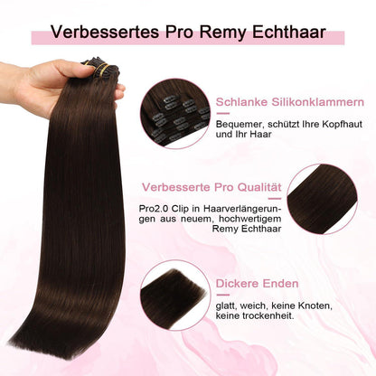Clip-in Haarverlängerung Echthaar Mittelbraun #4 – 35cm