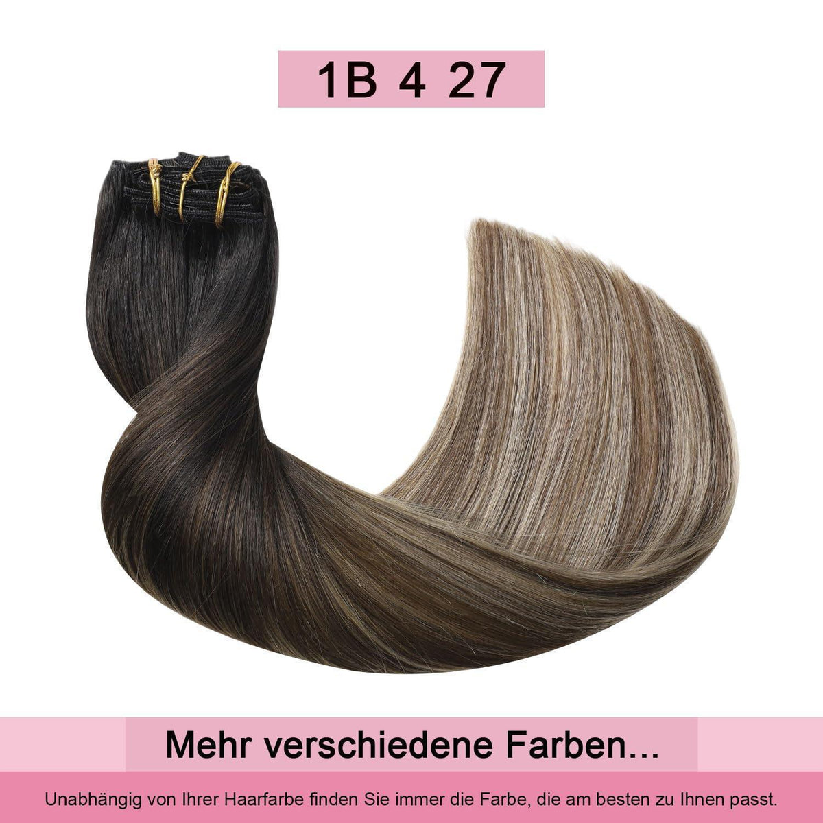 Clip-in Haarverlängerung Echthaar 50cm #1B/4/27 Balayage