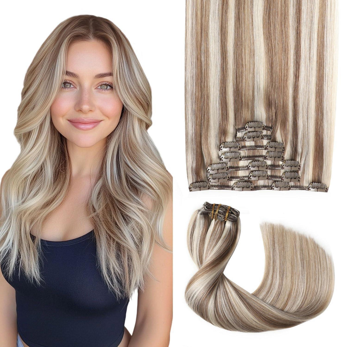 Clip-in Haarverlängerung Echthaar 55cm #8p60 Hellbraun