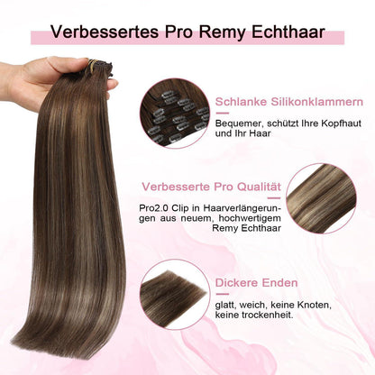 Clip-in Haarverlängerung Echthaar 50cm #4/27/4 Balayage