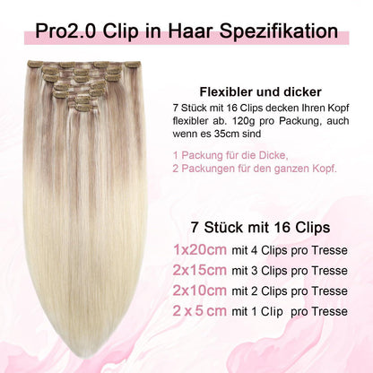 Clip-in Haarverlängerung Echthaar #18/22/60 – 35cm Aschblond