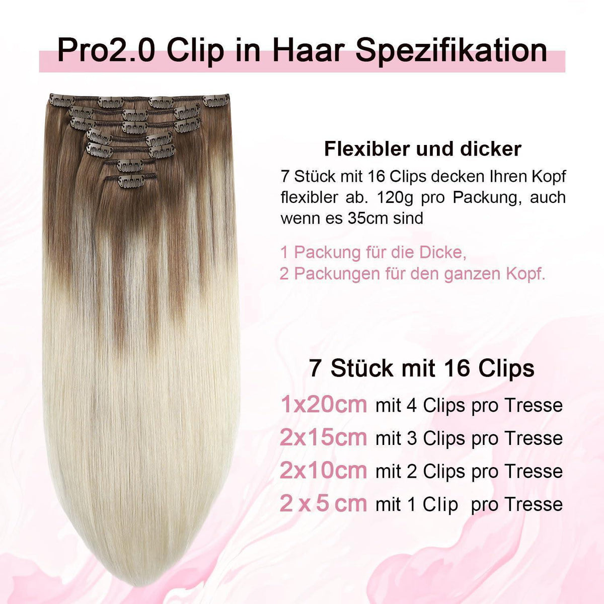 Clip-in Haarverlängerung Echthaar 55cm #8/60 Hellbraun-Blond