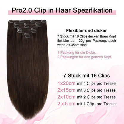 Clip-in Haarverlängerung Echthaar Mittelbraun #4, 55cm