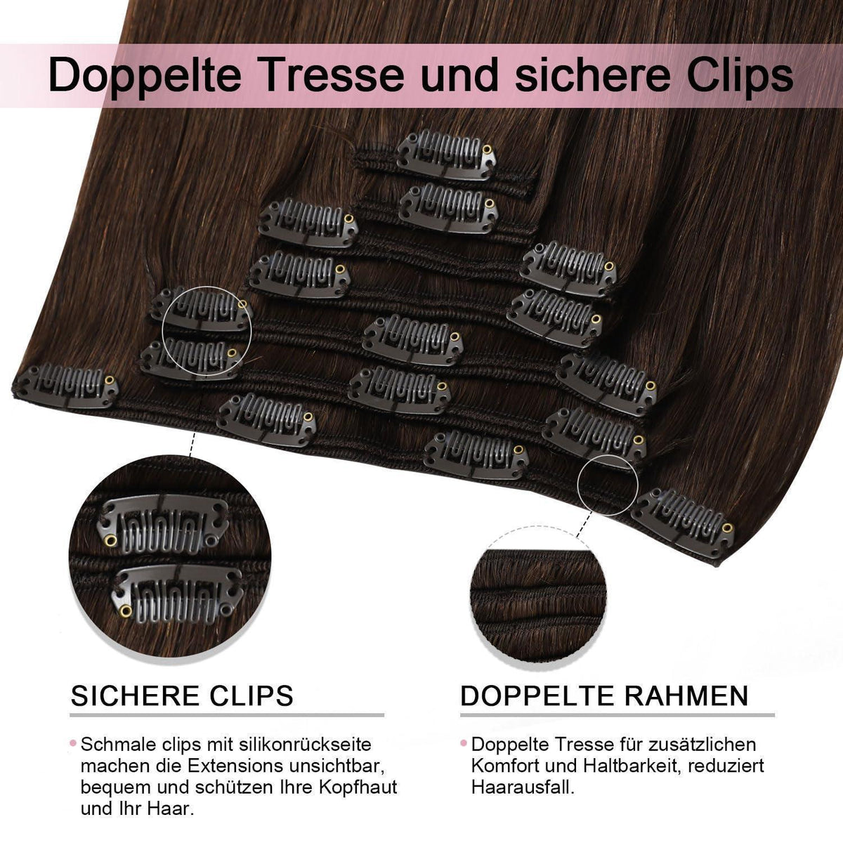Clip-in Haarverlängerung Echthaar Mittelbraun #4, 55cm