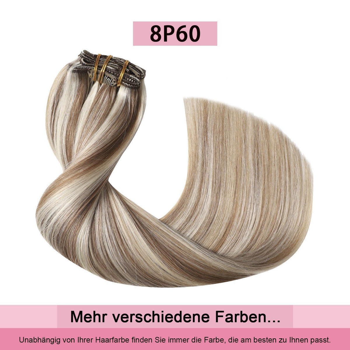 Clip-in Haarverlängerung Echthaar 50cm #8p60 Hellbraun Blond