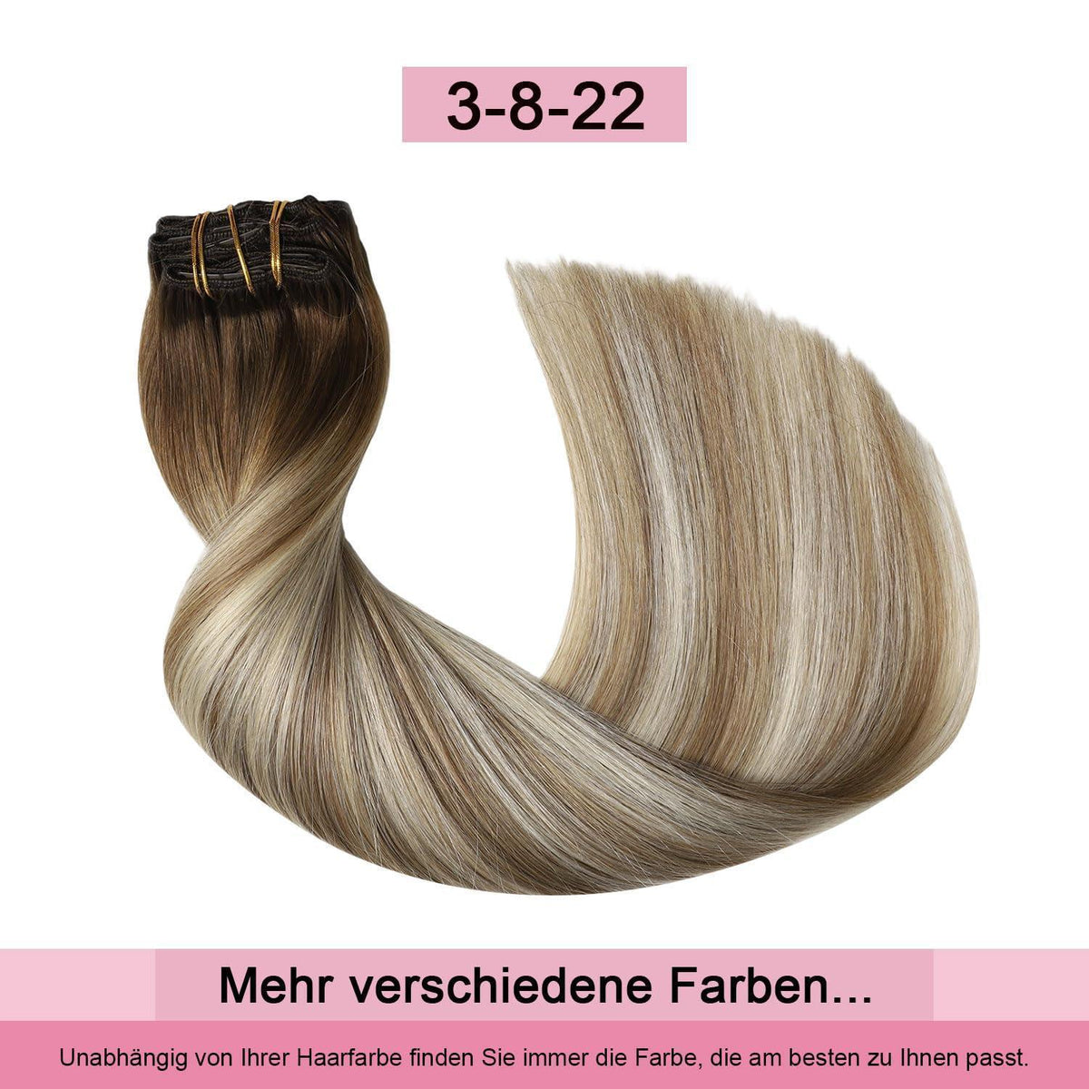 Clip-in Haarverlängerung Echthaar 35cm #3/8/22 Walnuss Braun