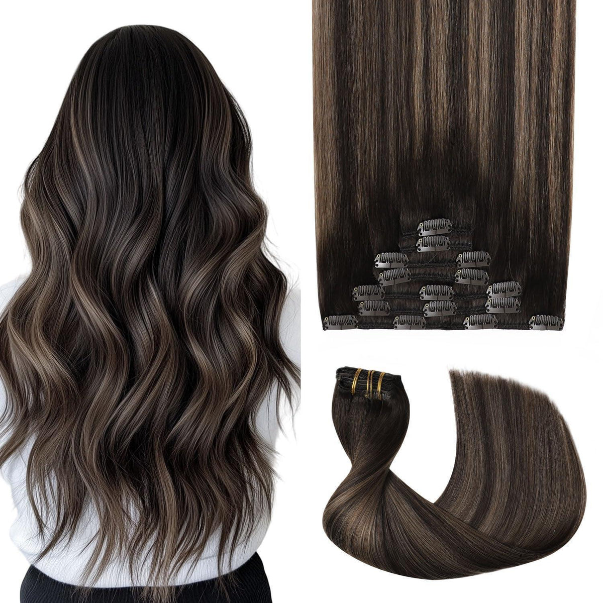 Remy Echthaar Clip-Ins Dunkelbraun #2/6/2 – 40cm