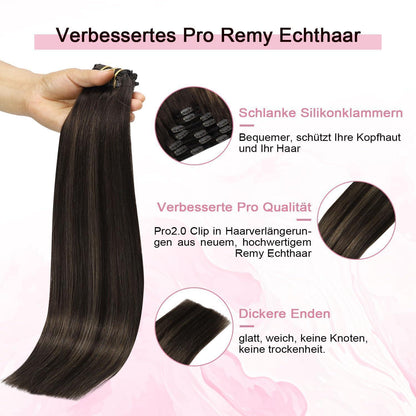 Remy Echthaar Clip-Ins Dunkelbraun #2/6/2 – 40cm