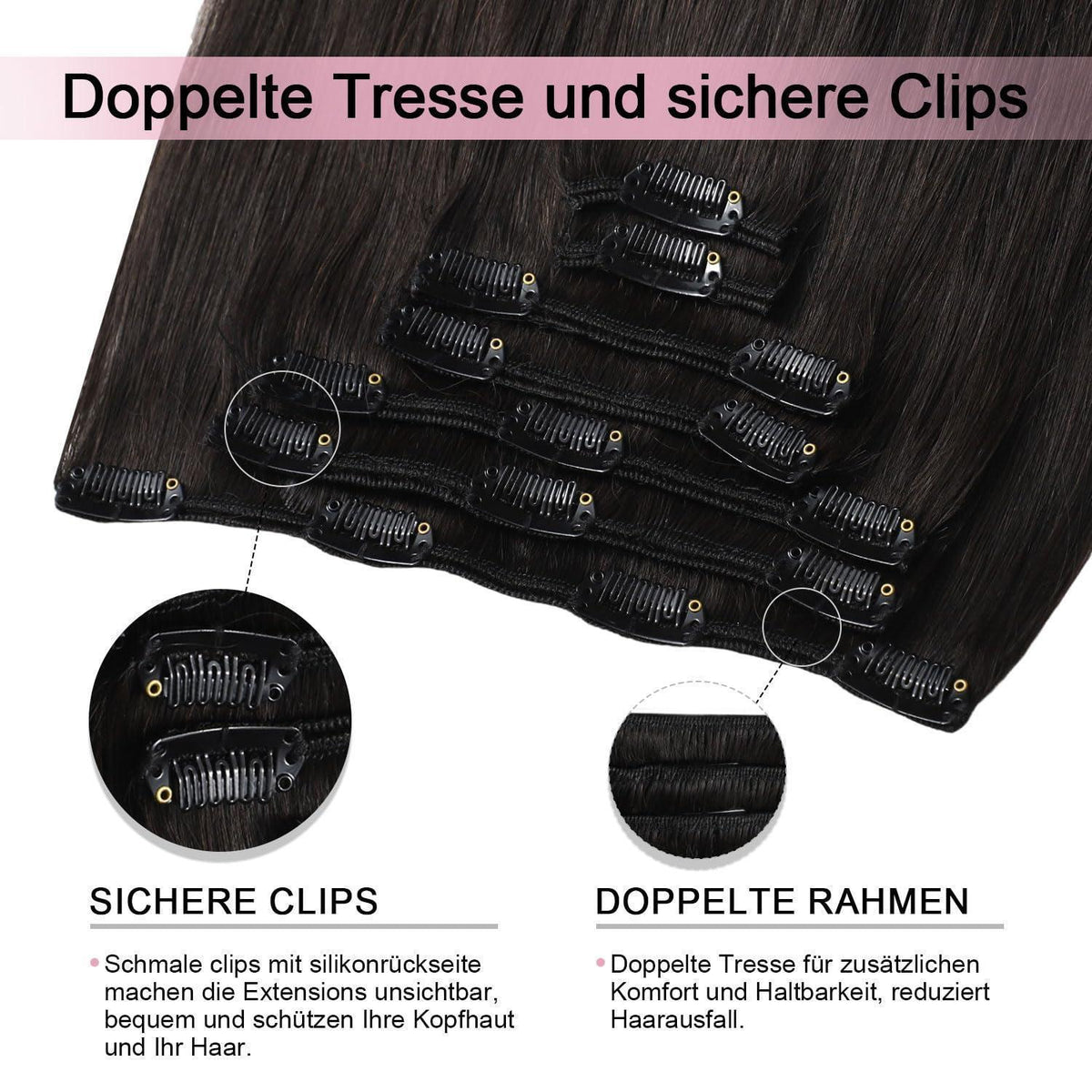 Clip-in Haarverlängerung Echthaar 120g #1B Schwarz 35cm