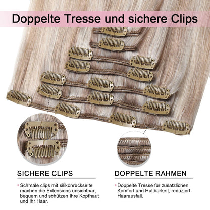Clip-in Haarverlängerung Echthaar Aschblond Highlight 35cm