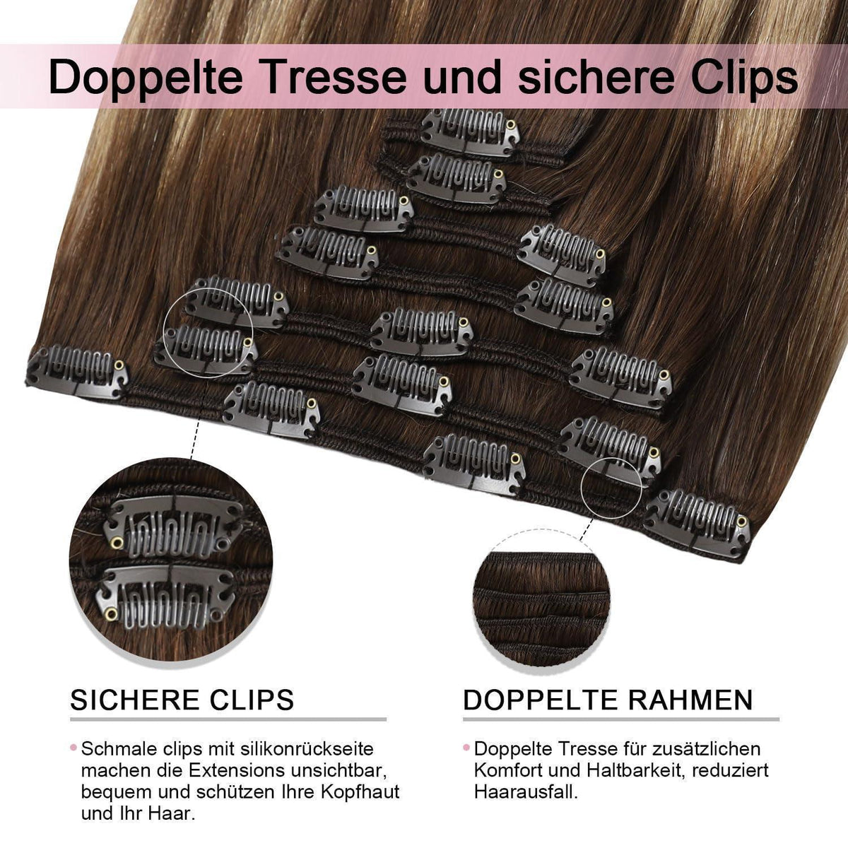 Remy Clip-in Haarverlängerung #4/27/4 Balayage – 45cm Echthaar