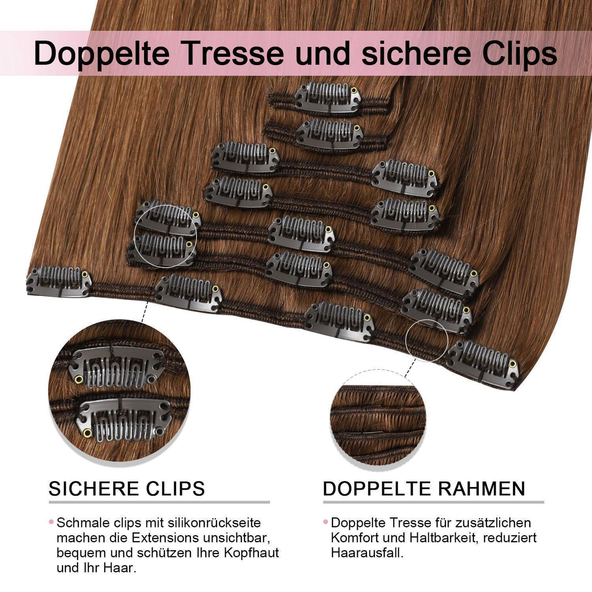 Clip-in Haarverlängerung Rotbraun #33 – Echthaar 55cm