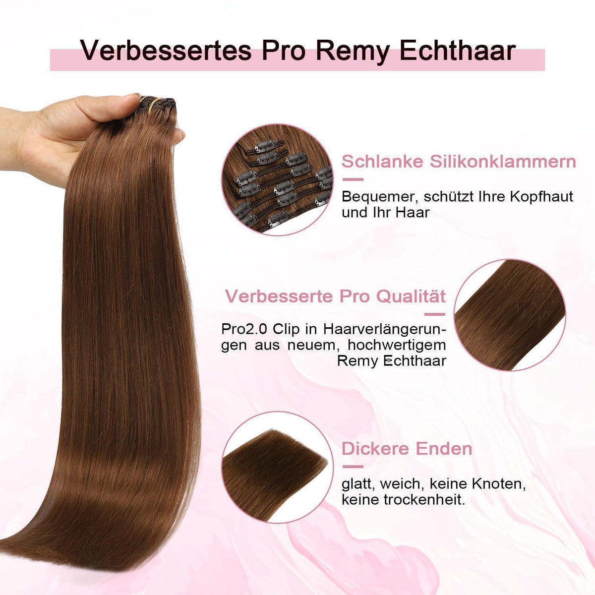 Clip-in Haarverlängerung Rotbraun #33 – Echthaar 55cm