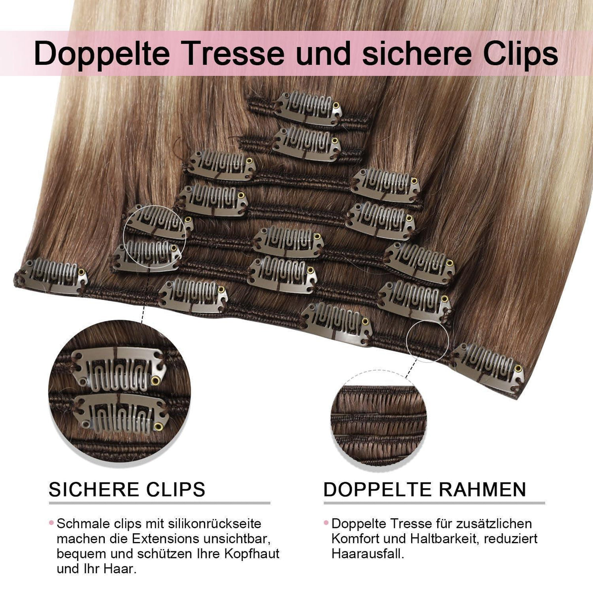 Clip-in Haarverlängerung Ombre Braun-Blond 55cm Echthaar