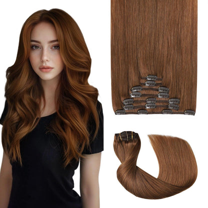 Clip-in Haarverlängerung Echthaar Rotbraun #33 – 50cm