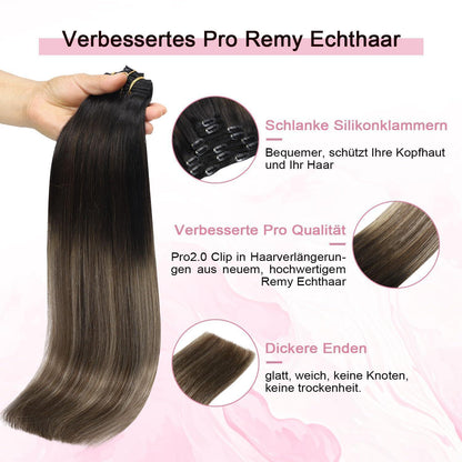 Echthaar Clip-in Extensions #1B/4/27 Balayage 45cm