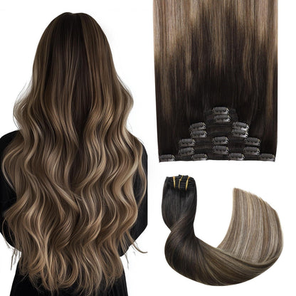Remy Echthaar Clip-Ins #1B/4/27 Balayage 40cm
