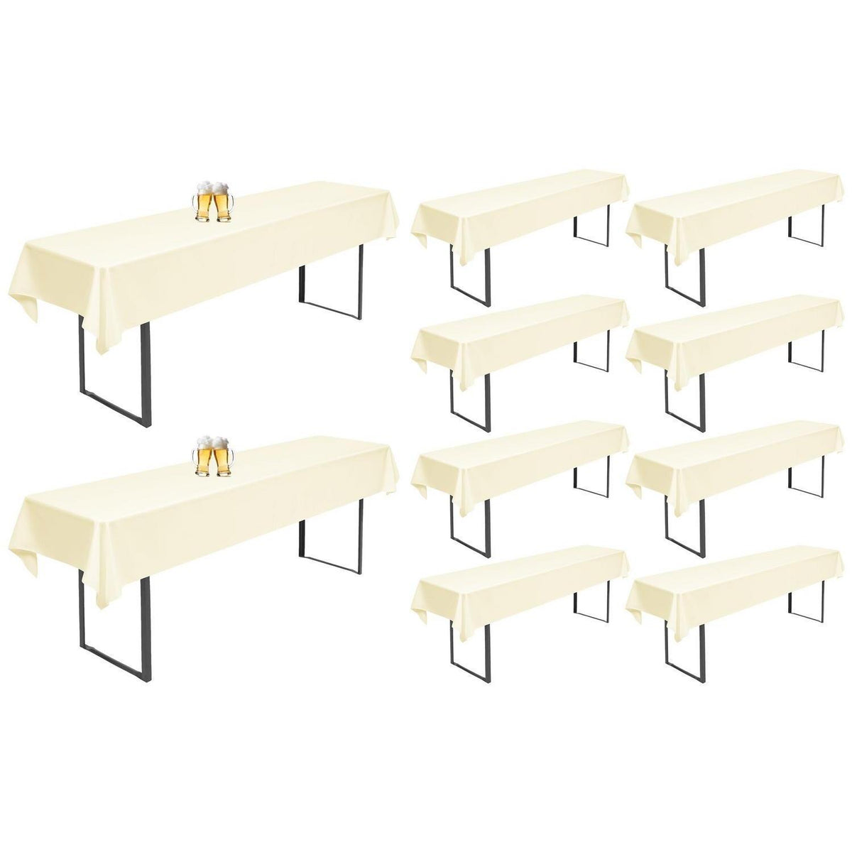10x Biertisch Tischdecke Beige – 260x110cm, Waschbar & Langlebig
