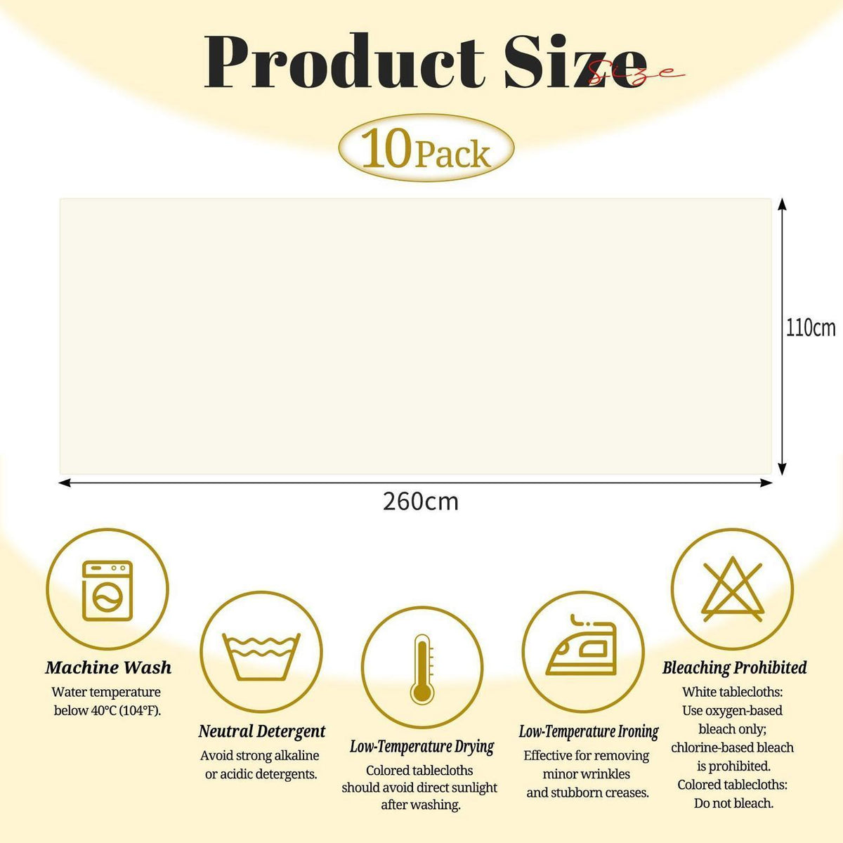 10x Biertisch Tischdecke Elfenbein 260x110cm – Waschbar & Langlebig