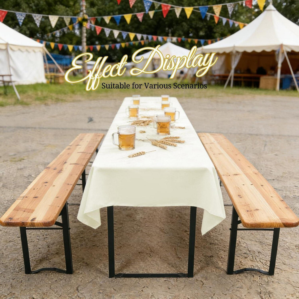 10x Biertisch Tischdecke Elfenbein 260x110cm – Waschbar & Langlebig