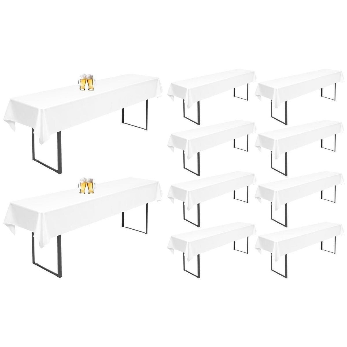 10x Biertisch Tischdecke Weiß 260x110cm – Waschbar & Langlebig